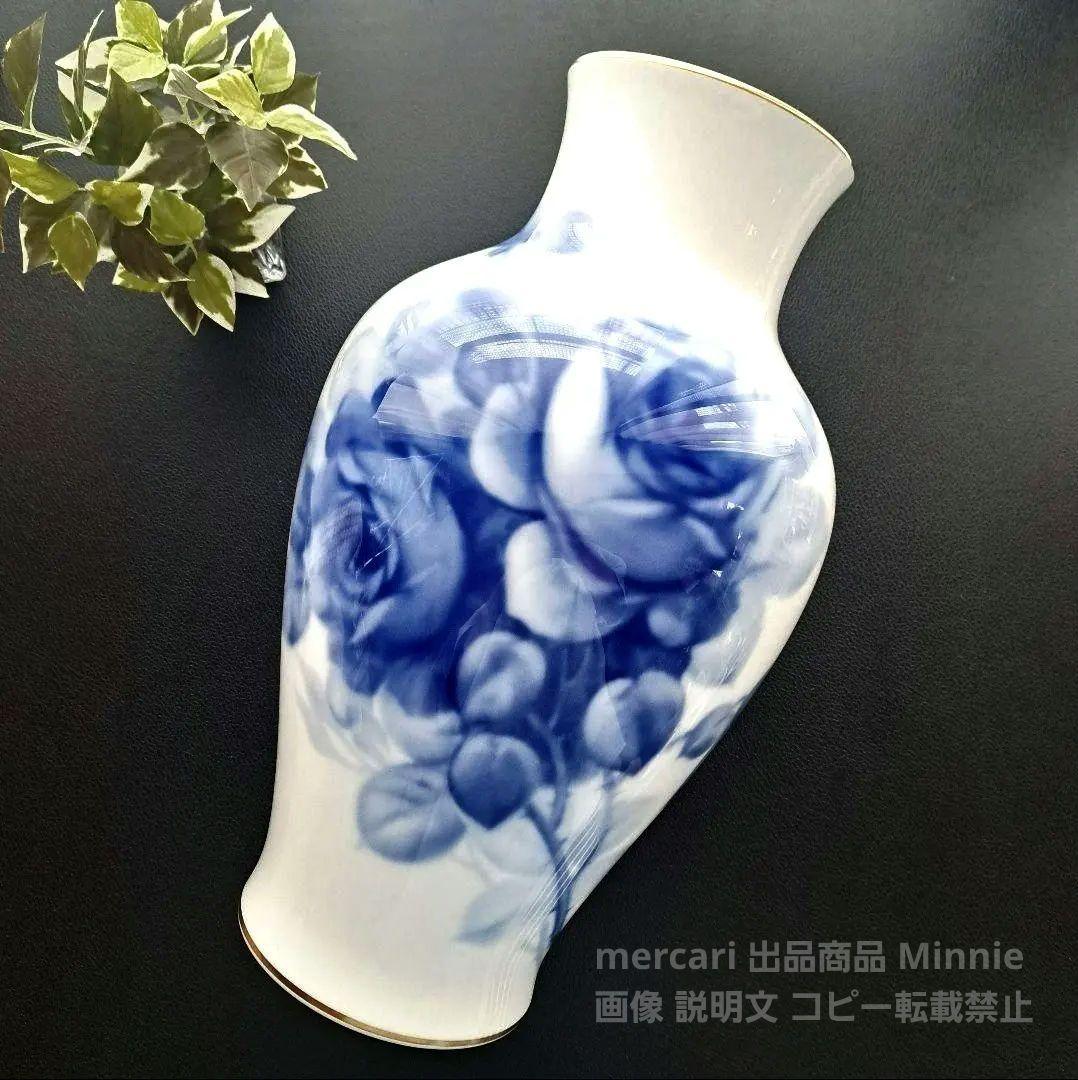 大倉陶園★『ブルーローズ』36cm 花生★フラワーベース★未使用に近い