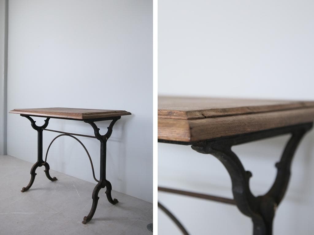 フランスアンティーク鉄脚カフェテーブル/ビストロ机/ダイニング飾り棚(86-96