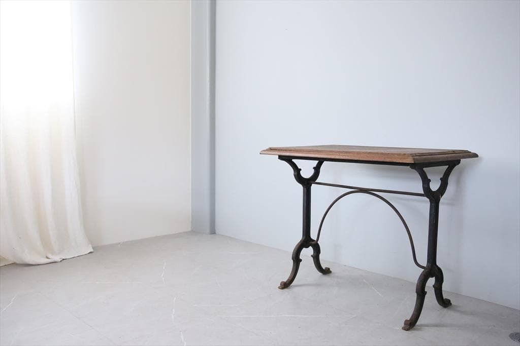 フランスアンティーク鉄脚カフェテーブル/ビストロ机/ダイニング飾り棚(86-96