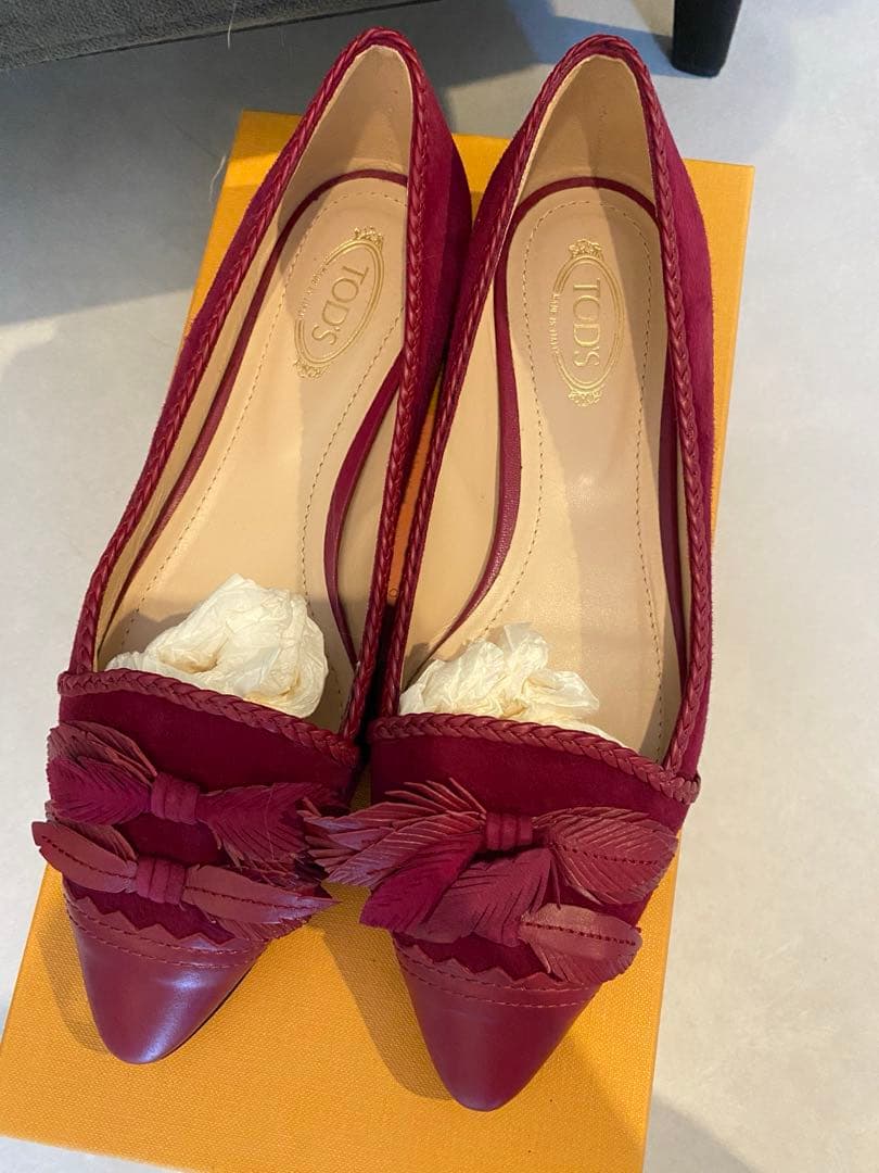 TOD’S ポインテッドトゥ　フラットシューズ 22.5cm プラム　箱付き