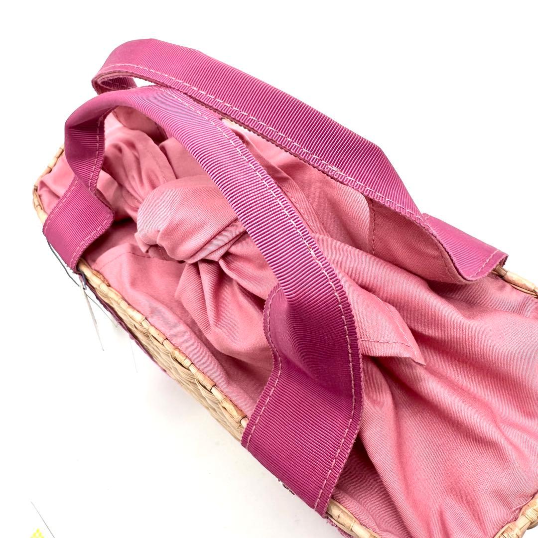 【新品タグ付き】TOCCA かごバッグ フラワー 刺繍 レース ラフィア ピンク