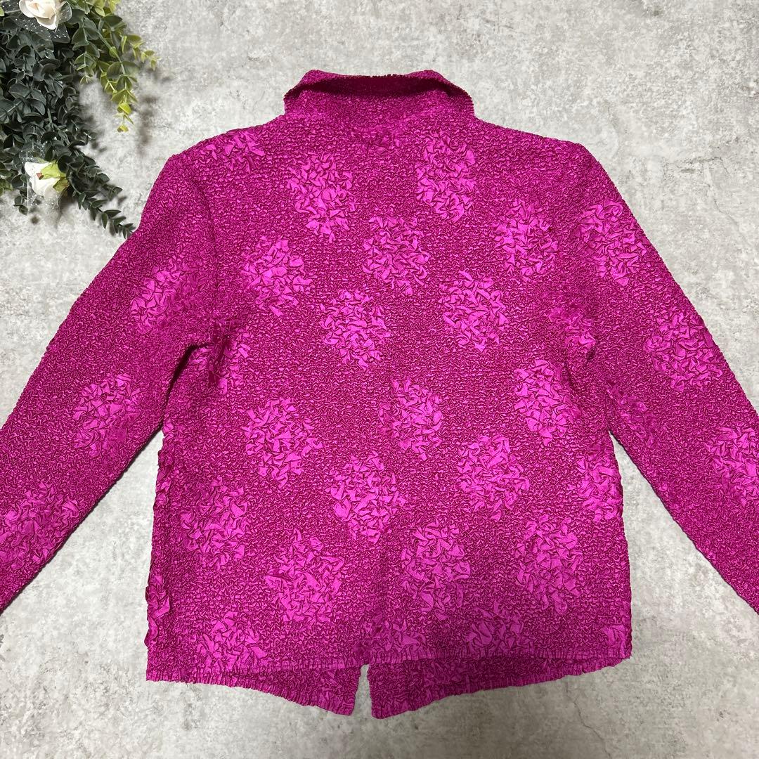 プリーツ シワ加工　ドット　デザイン　シャツブラウス　カットソー　ピンク