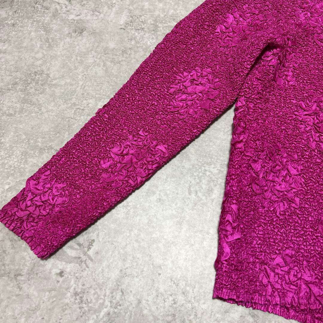 プリーツ シワ加工　ドット　デザイン　シャツブラウス　カットソー　ピンク