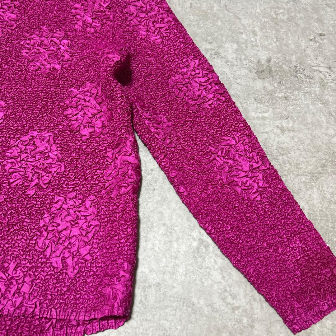 プリーツ シワ加工　ドット　デザイン　シャツブラウス　カットソー　ピンク