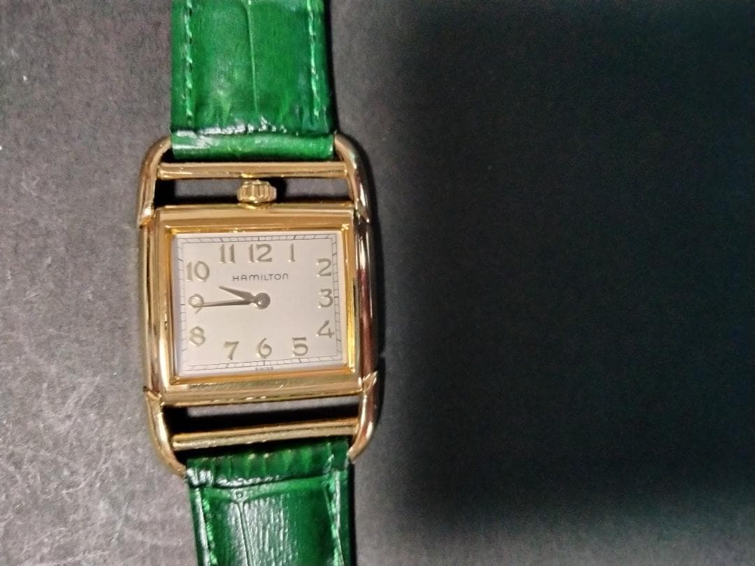 緑レザー スクエア型クォーツハミルトンドライバーズ