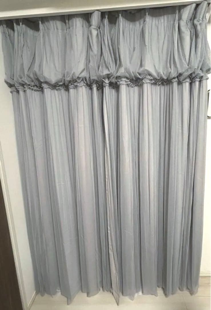 Francfranc チュールバルーン ダブルカーテン ライトグレー ドレープ