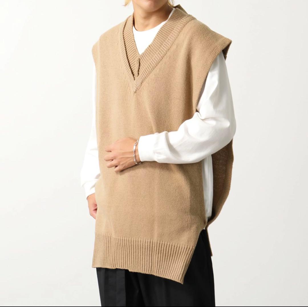 【美品】メゾンマルジェラ ベージュ ウールリネンタバード ノースリーブ ベスト
