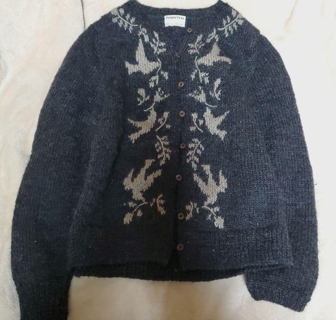 People Tree バードモチーフ長袖カーディガン