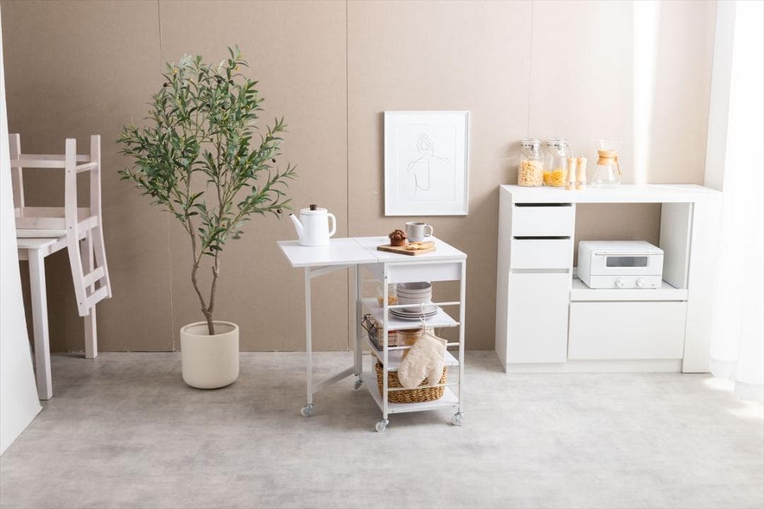 【送料無料】【幅36〜69cm】伸縮式キッチンワゴン バタフライ式 収納 棚