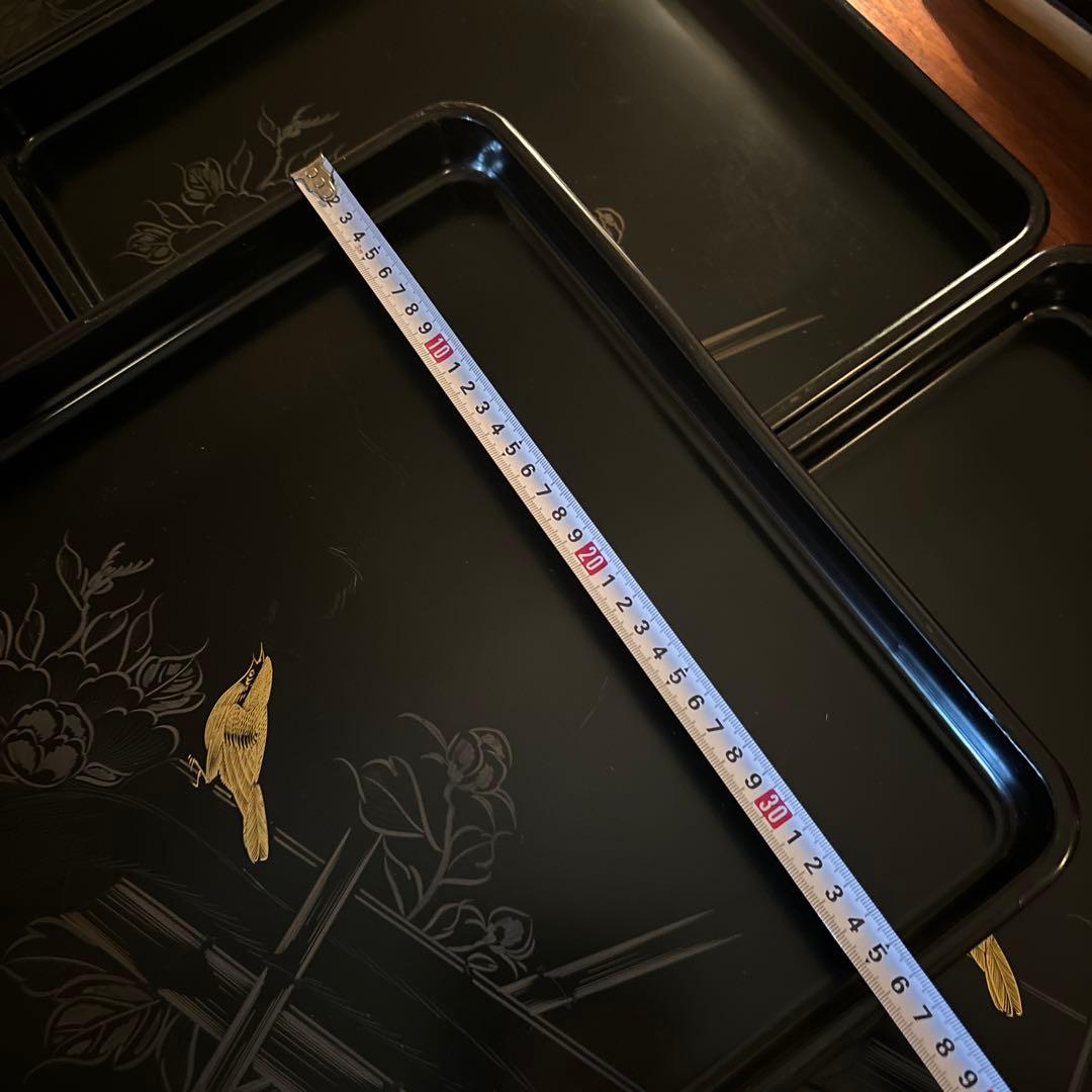 本堅地請合　漆　沈金　お盆×5