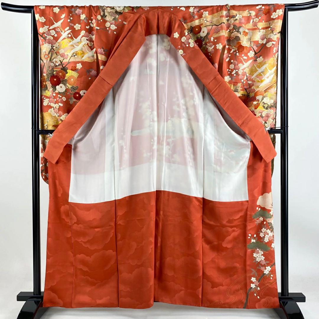 な*お様 振袖　振袖フルセット　着物　鶴模様　竹松　金彩　朱色　金糸