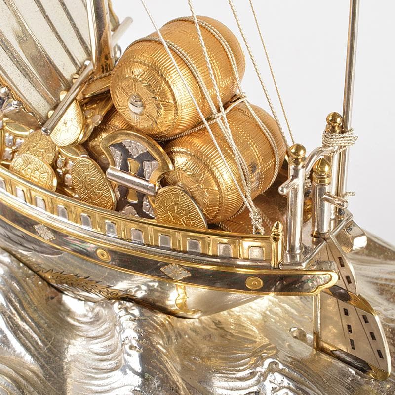 大阪尚美堂製　銀製　宝船　約287g　置物　ガラスケース付　F　R6756B