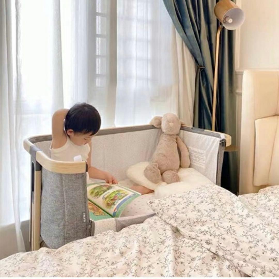 【美品】HZDMJ ベビーベッド　ベージュ(別途、クッション付き⭐︎)