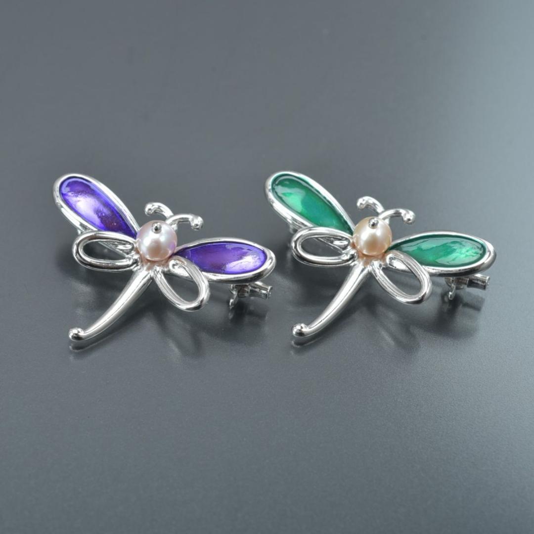 美品 TASAKI ブローチ トンボ 2個セット パール幅5.0mm SV 緑紫