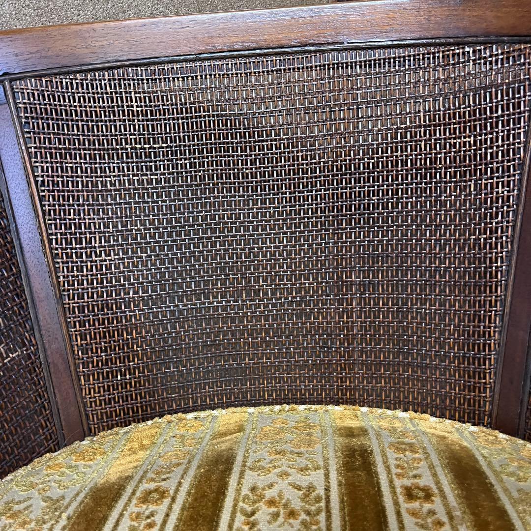 昭和レトロ 籐張り ラウンジチェア 1人掛け　ゴールド系　イエロー系 ラタン