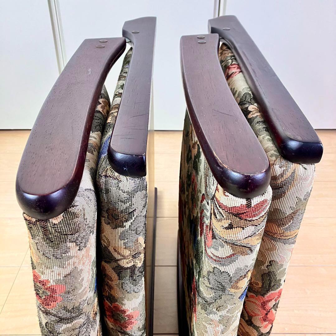 ナカムラ　天然木座椅子 2台セット　ゴブラン織り　花柄　ベージュ系　耐久性