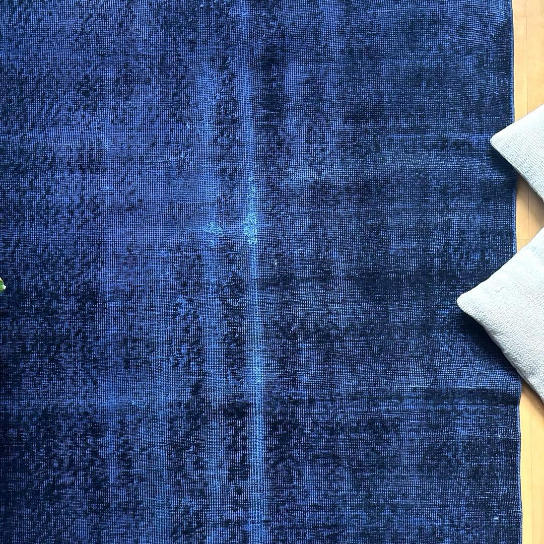 112.5×209藍色オーバーダイ　ワンカラーラグ　トルコヴィンテージラグ