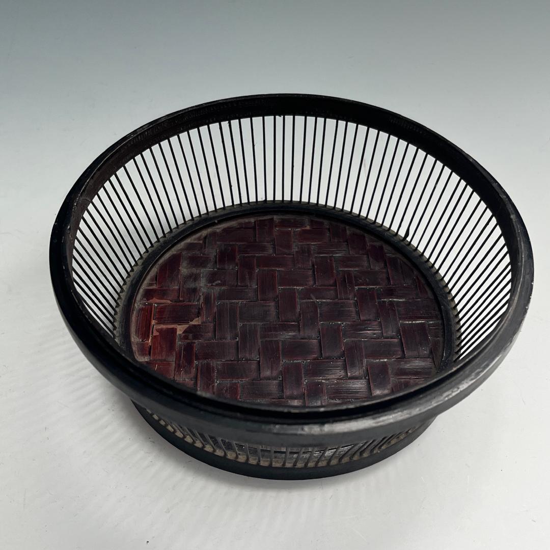 希少 蝶 駿河竹千筋細工 菓子器 明治時代 0.6㍉極小ひご竹細工家蒐集S62