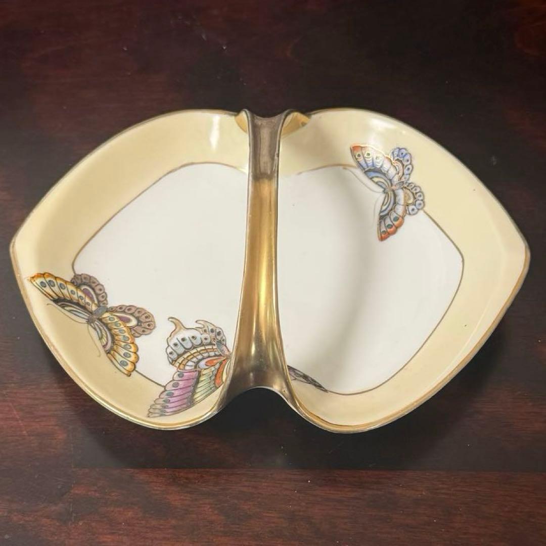 【100年モノ】オールドノリタケ センターハンドル皿 蝶文 M-NIPPON印