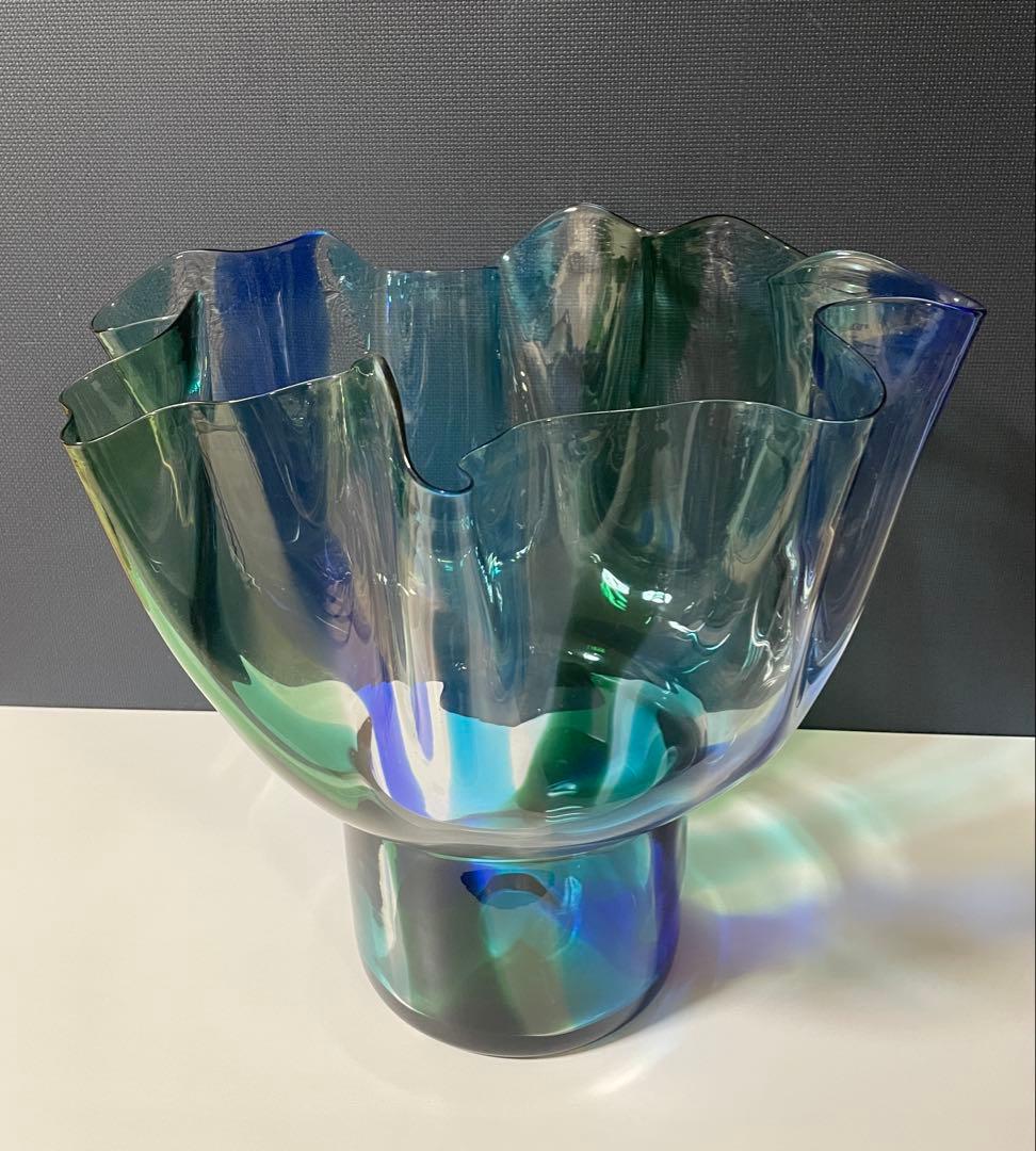 北一硝子　フラワーベース　ガラス　ブルー・グリーン・クリア