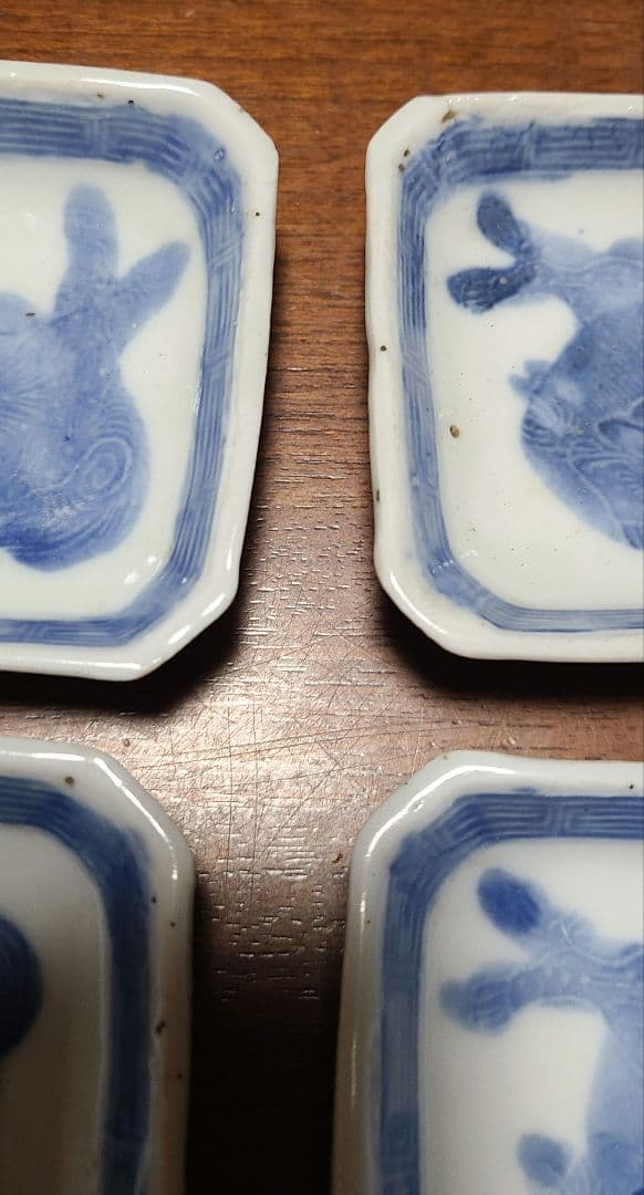 希少　幕末～明治　古伊万里　染付獅子図　手塩皿　角豆皿　豆皿　アンティーク　骨董