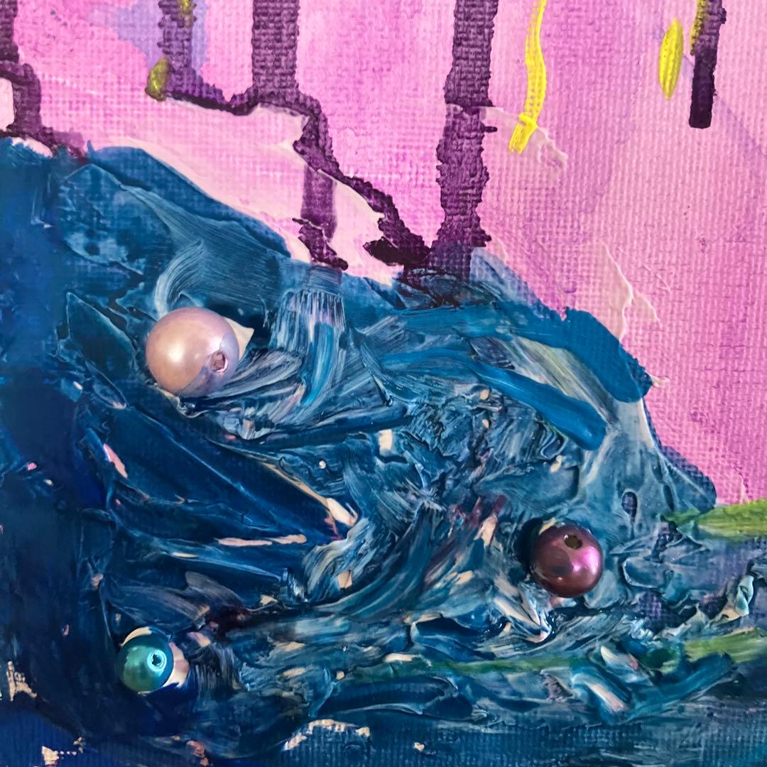 ピ*ー様 小4娘の絵　嵐の海　キャンバスボード縦25.5cm 横20.5cm