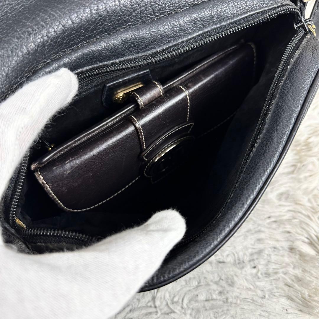 希少 オールドグッチ レザー ショルダーバッグ インターロッキング ブラック 黒