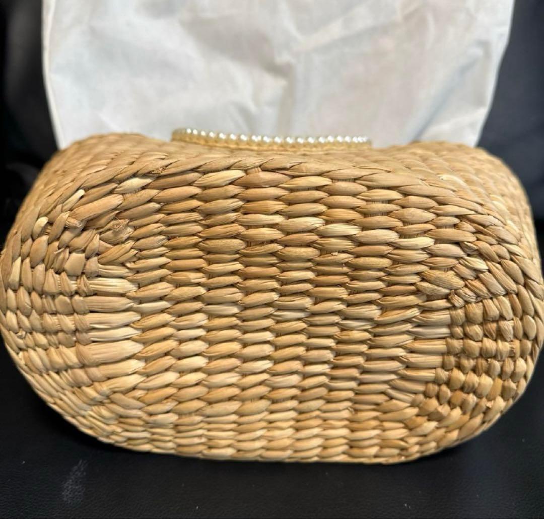 【保存袋付・タグ付・未使用】アナトリエ　かごバッグ　パール