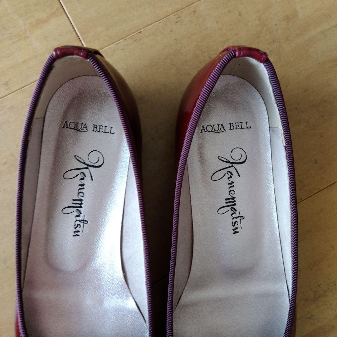 【美品】銀座カネマツ　アクアベル　ポインテッドトゥ フラットシューズ　赤22.5