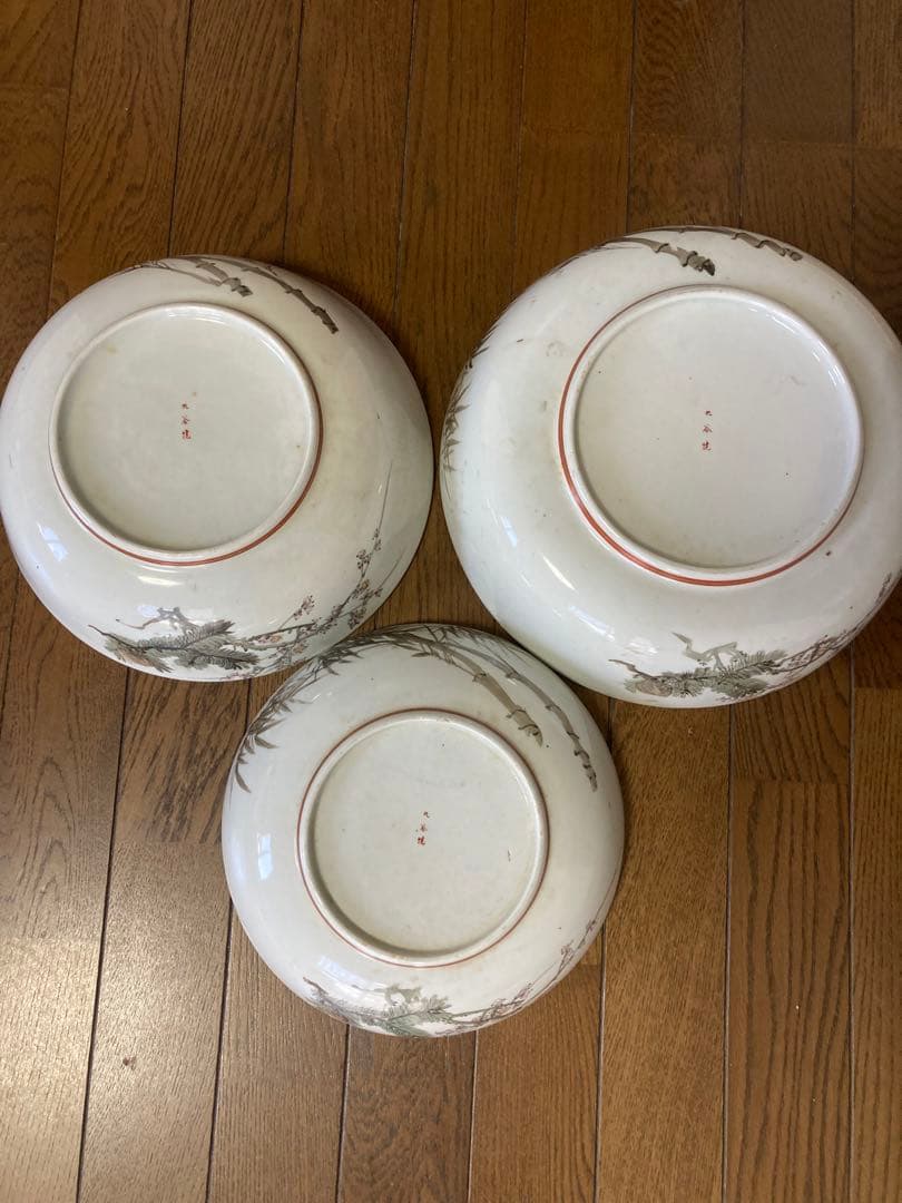 九谷焼の大きな鉢3枚 骨董 レトロ