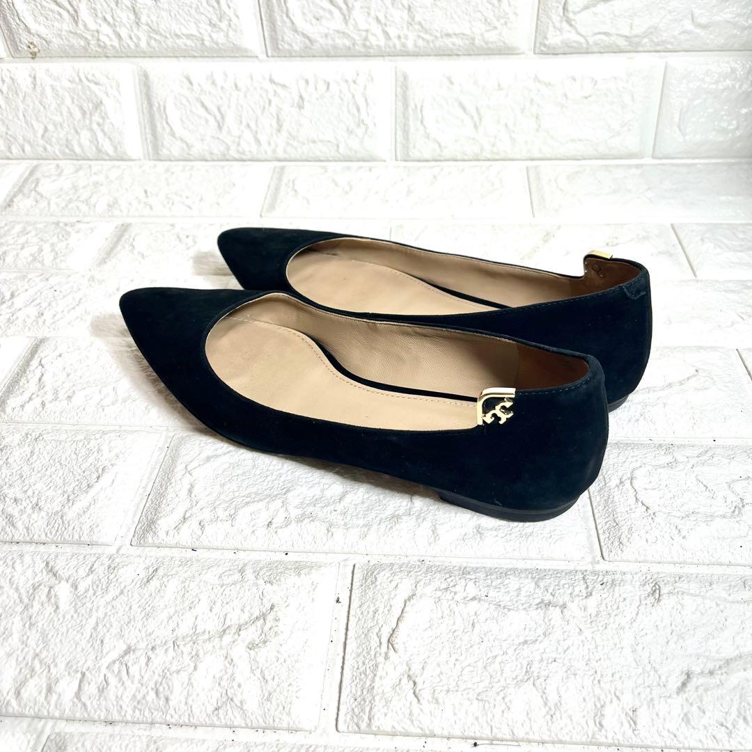 【美品】TORY BURCH メタルロゴ　ポインテッドトゥ フラットシューズ