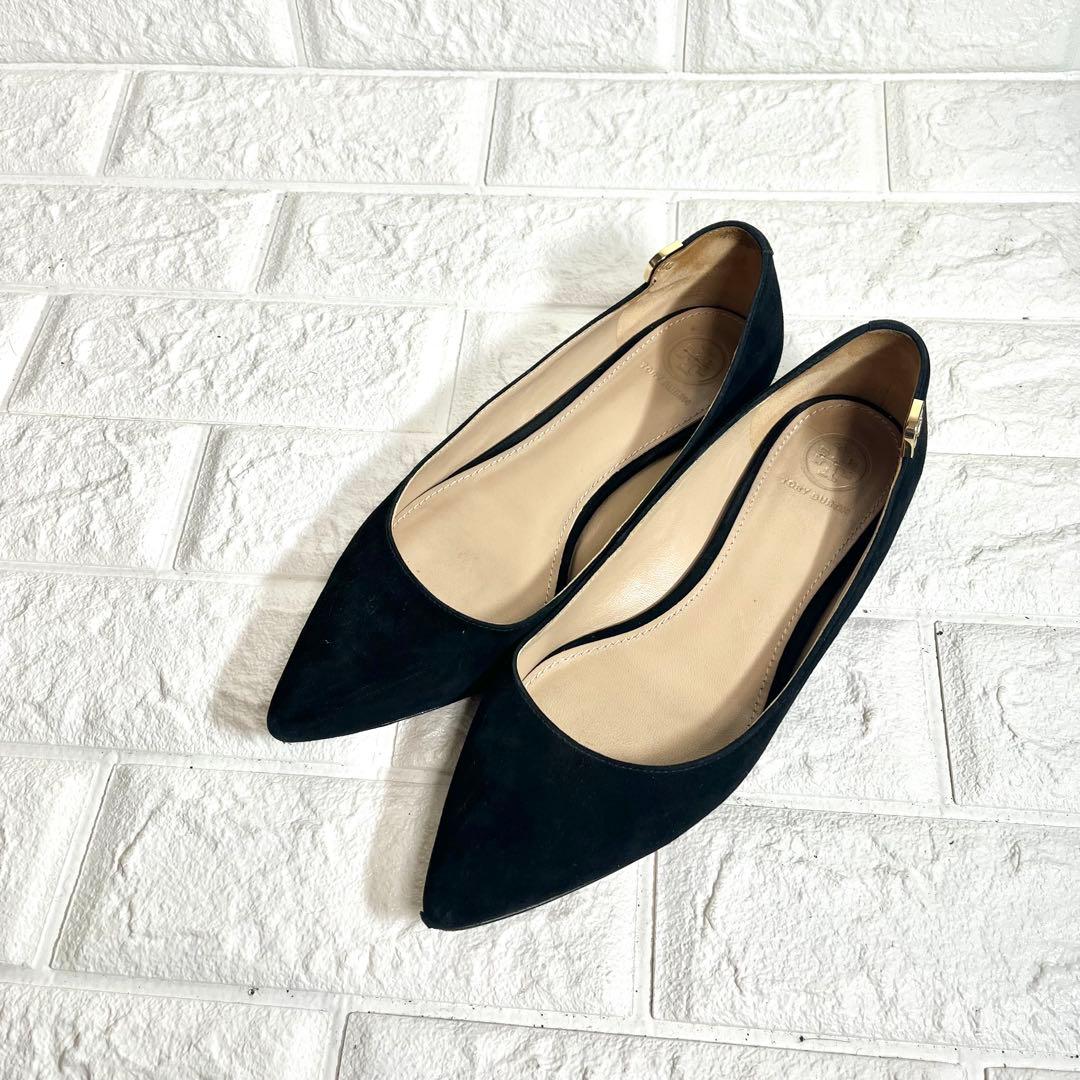 【美品】TORY BURCH メタルロゴ　ポインテッドトゥ フラットシューズ