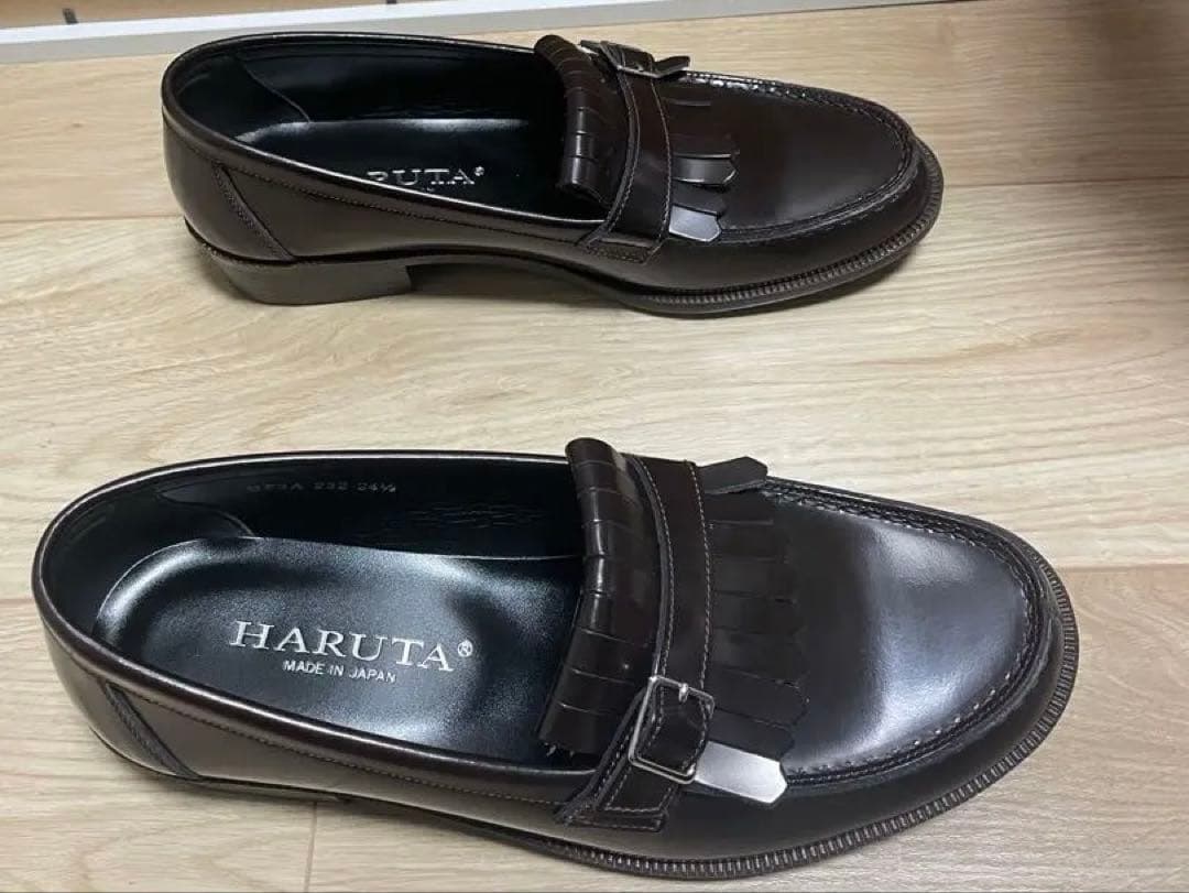 HARUTA ブラウン カジュアルキルトローファー #232 フリンジ付き