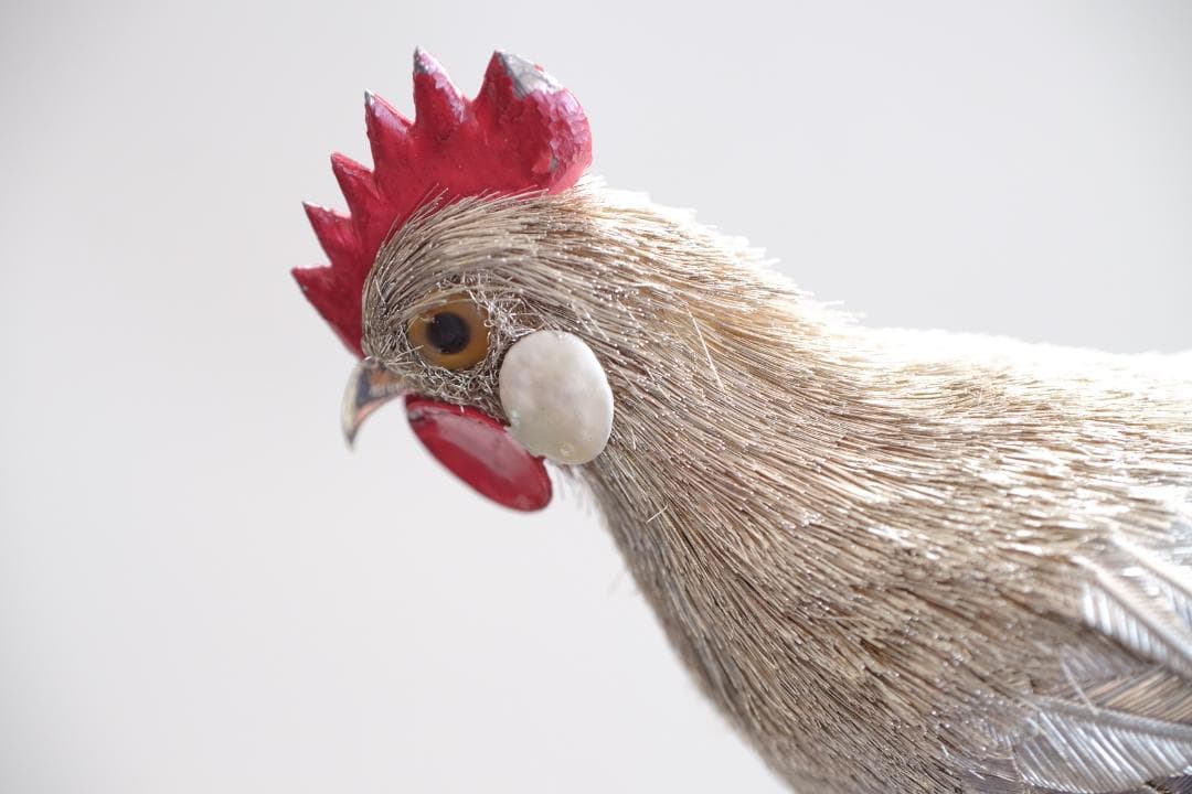 光則作　大淵武則　純銀製　尾長鶏　ガラスケース　収納箱　 純銀 ガラスケース付