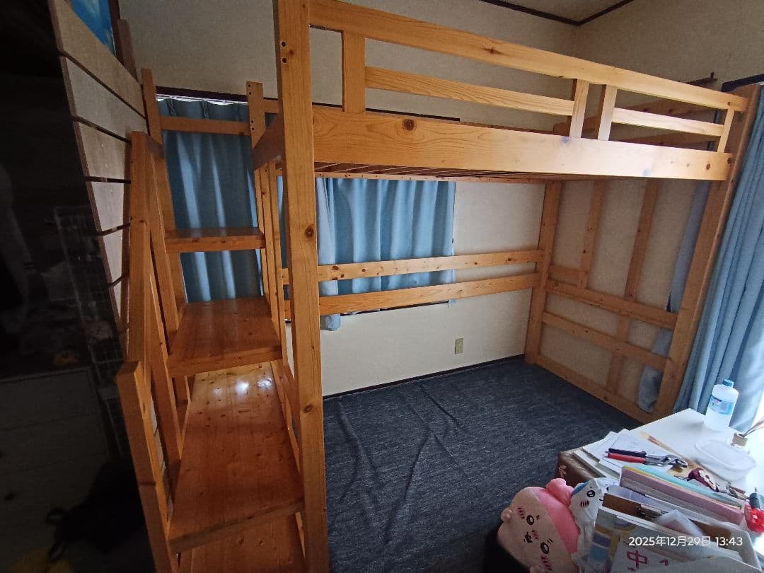 【福岡市限定】ロフトベッド 階段 ハイタイプ 木製無垢材 → 市内配達相談可