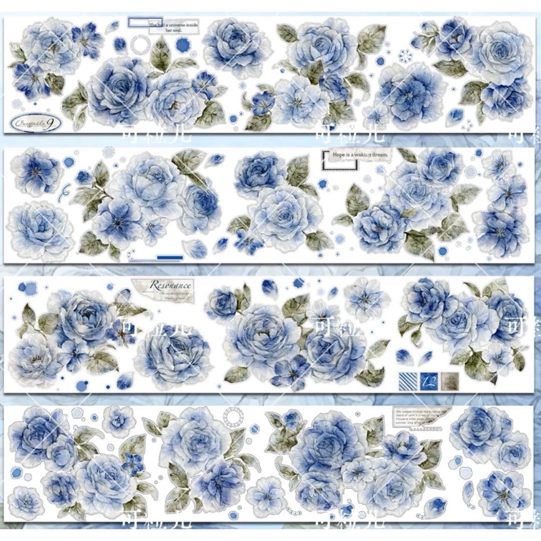 贝壳光 旧蓝笺 ダイカット加工 6cm×5.2m 海外マスキングテープ　花　バラ