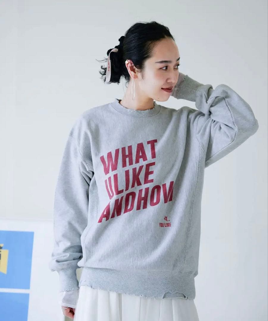 【eL】JEANASISロゴスウェットプルオーバーeL×おねグレーeL×ONE