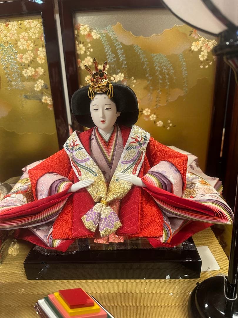 雛人形 三段飾り 五人飾り 収納台付き 金屏風 ぼんぼり付き 新品未使用
