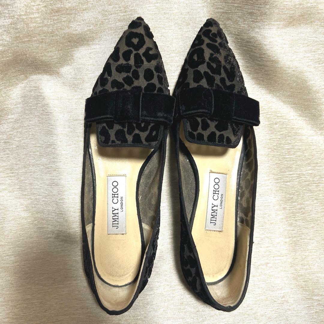 ジミーチュウ　ベロア　レオパード柄　フラットシューズ