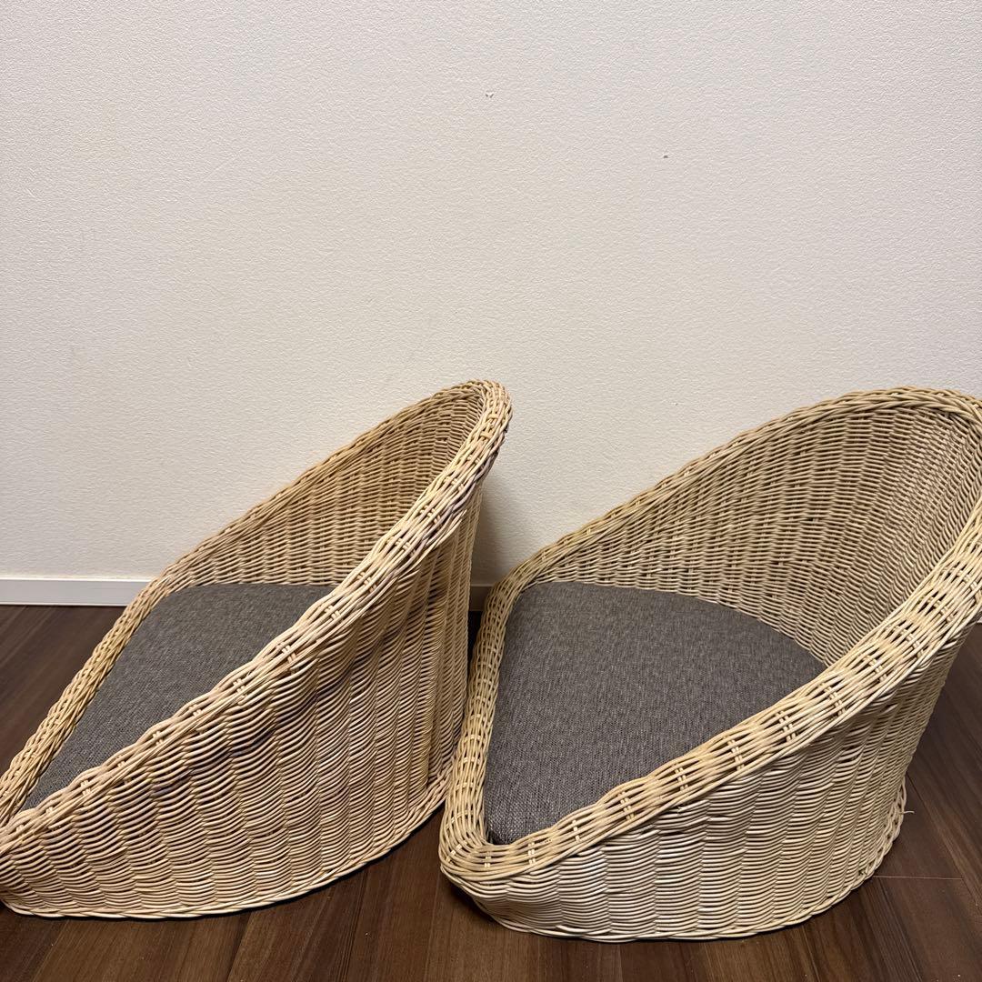 【良品】関家具 フロアチェア 座椅子 ラタン ２脚セット