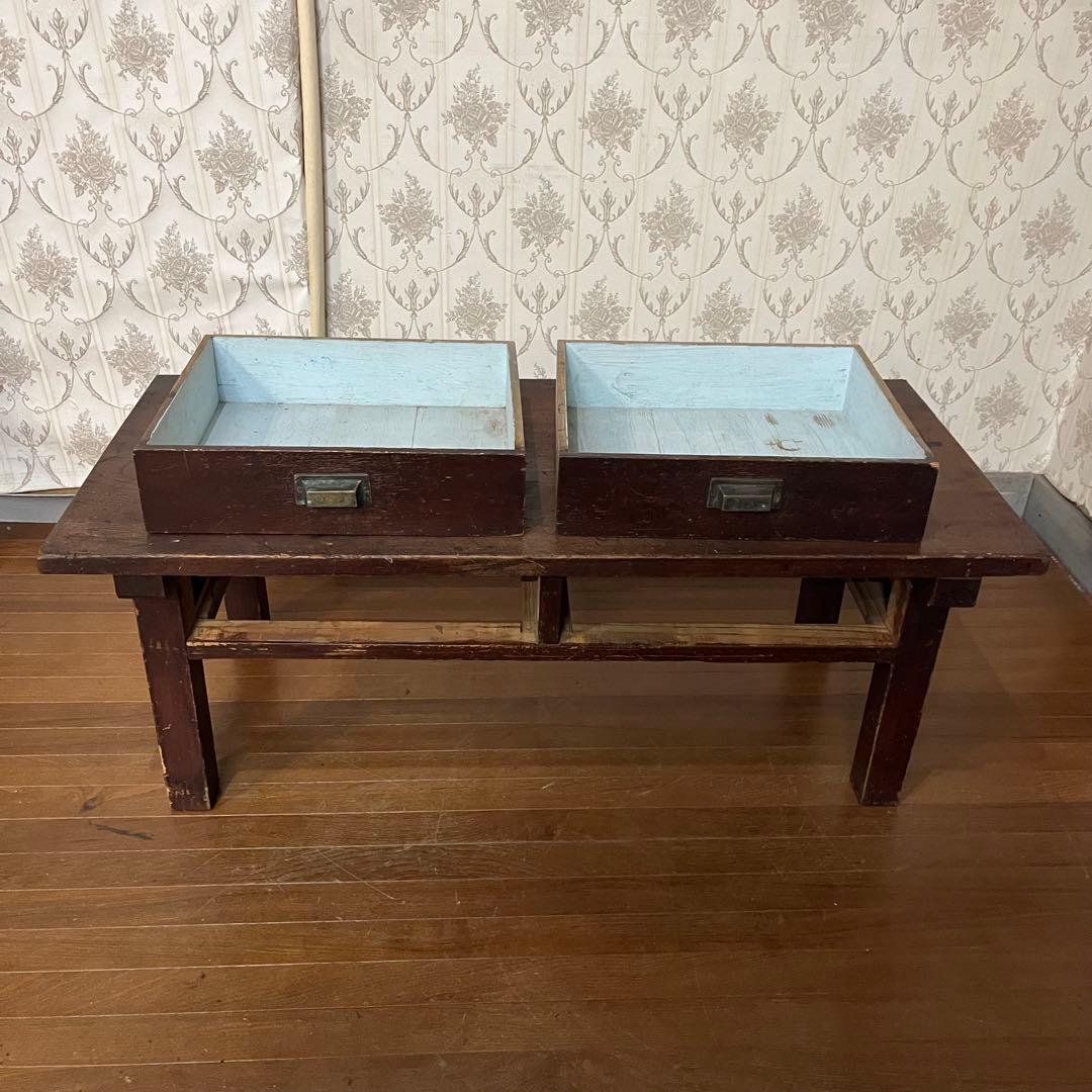 【アンティーク】木製 無垢材 文机 座卓 コーヒーテーブル 古民家 古家具