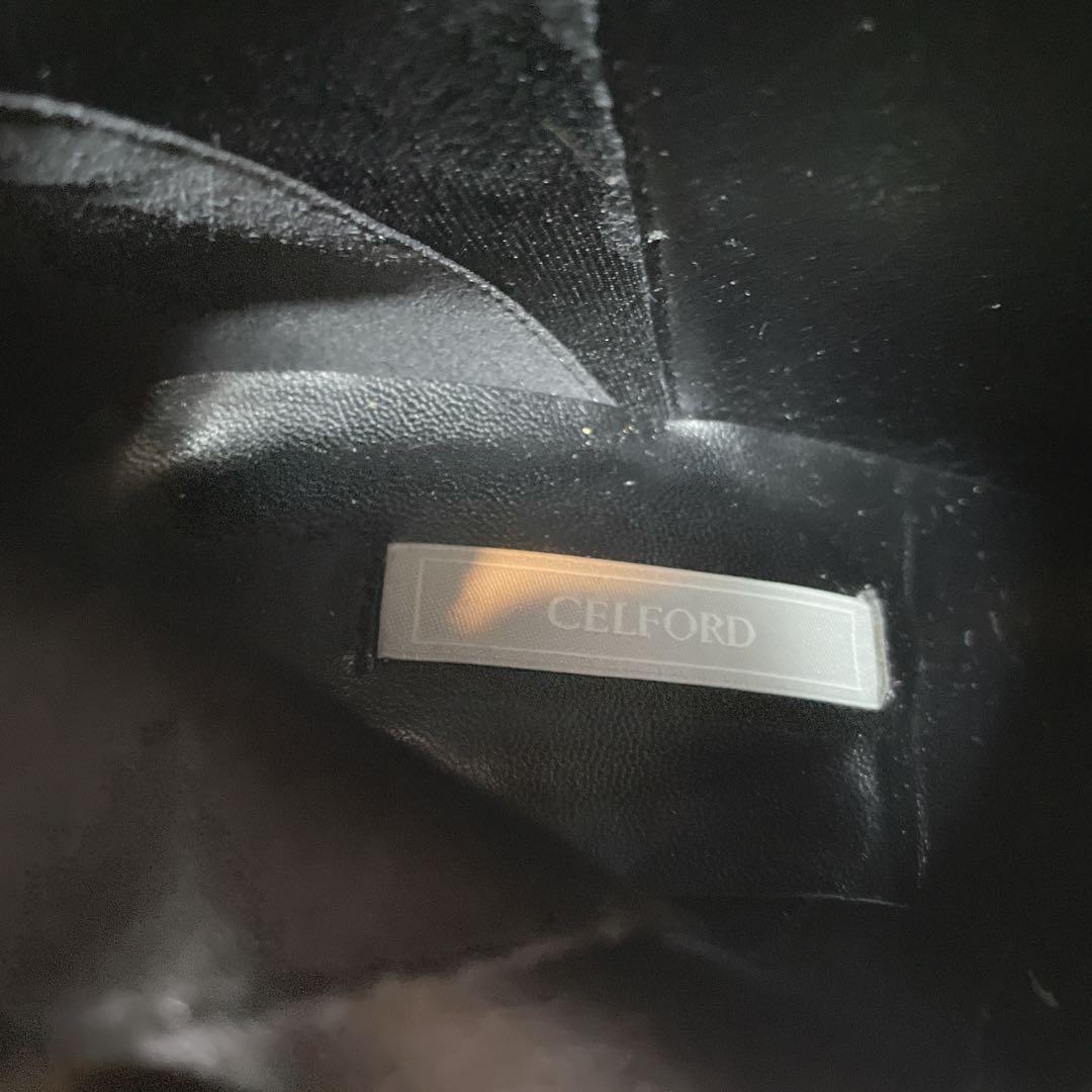 新品　未使用　セルフォード　ショートブーツ　レザー　ブラック　ビジュー　22.5