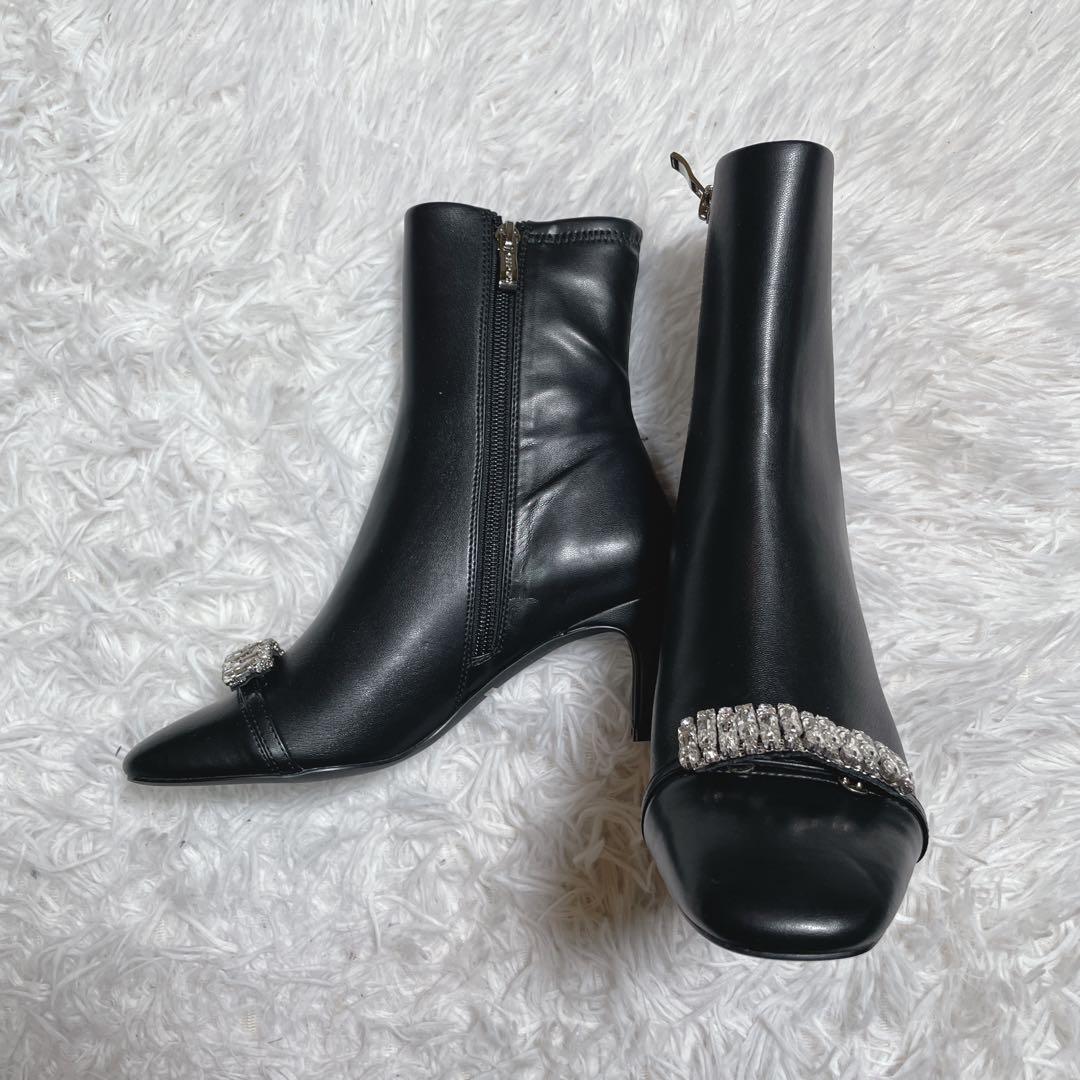 新品　未使用　セルフォード　ショートブーツ　レザー　ブラック　ビジュー　22.5