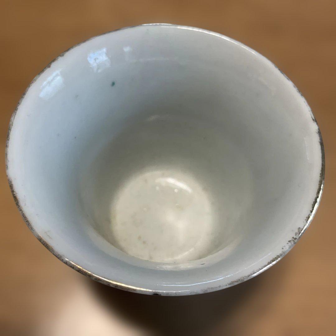 中国民国時代の手描き茶碗 女性と風景の絵柄