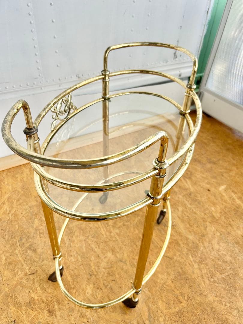 585 ヨーロピアン キッチンワゴン アンティーク　クラシック 重厚 真鍮風　a