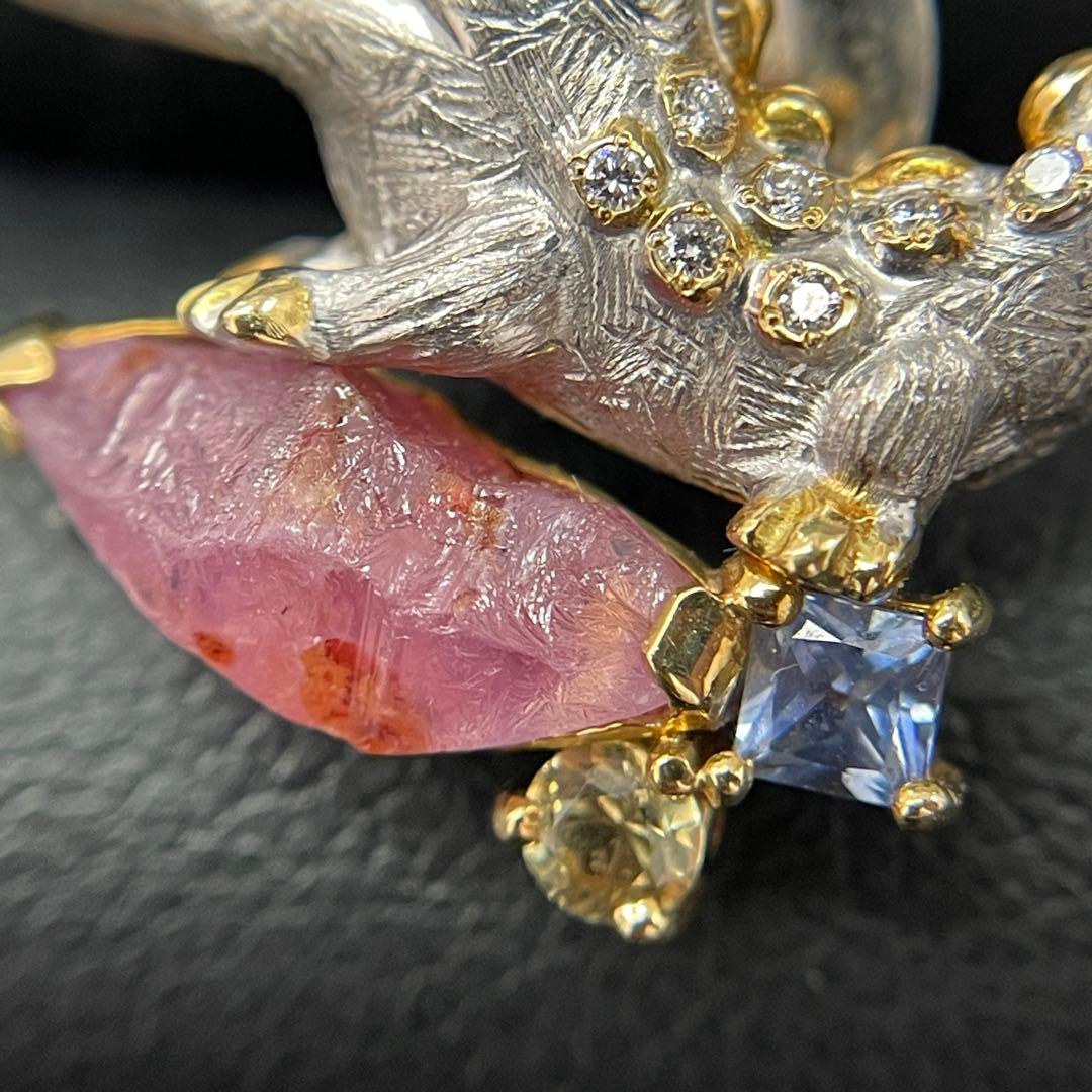 梶光夫先生作　750ワニモチーフのダイヤモンドピンブローチ