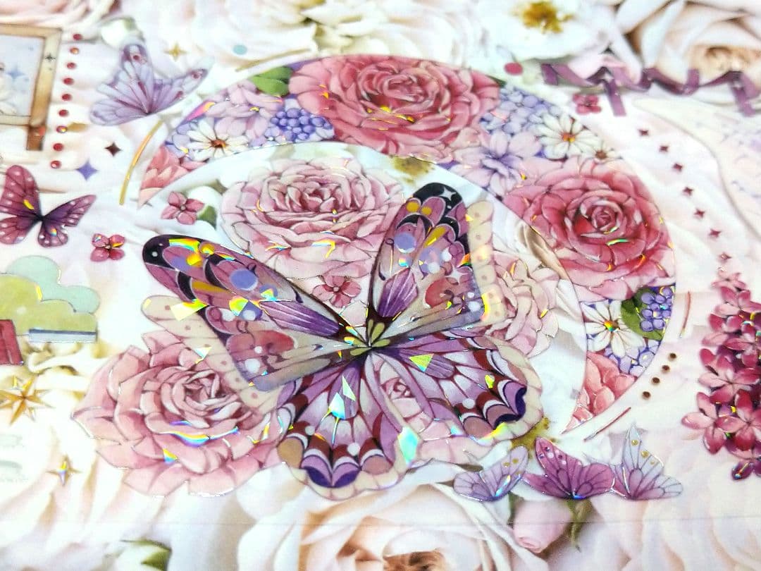 S3＃玫瑰花窗(贝壳光)茶犁切り売り海外装飾マステ薔薇蝶