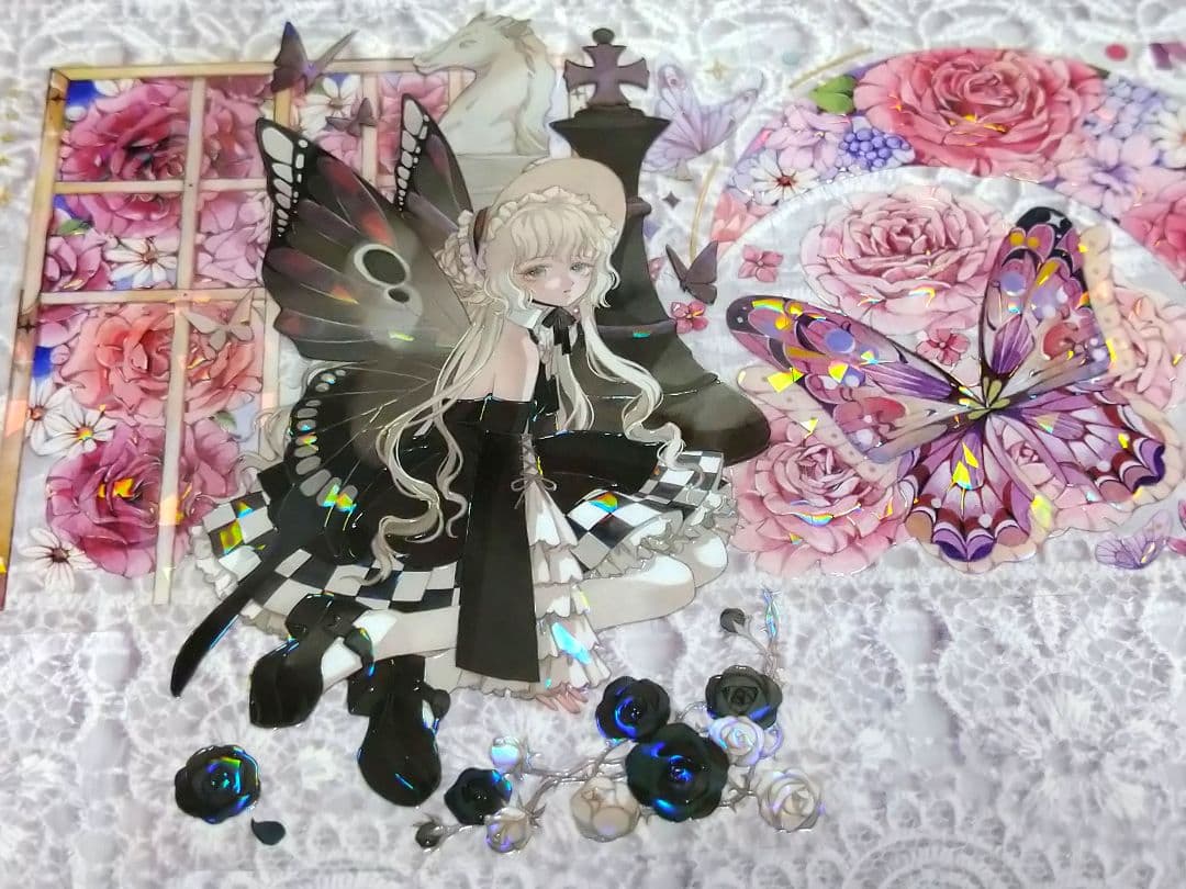 S3＃玫瑰花窗(贝壳光)茶犁切り売り海外装飾マステ薔薇蝶