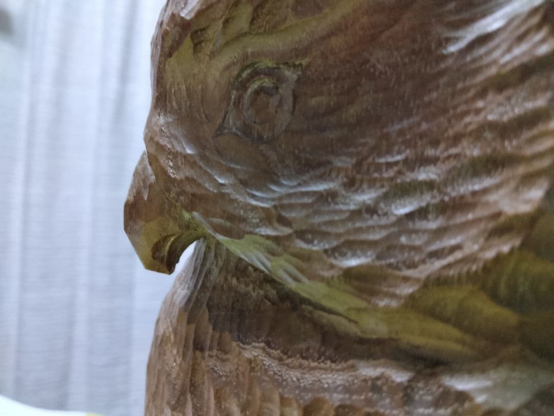 青山作　木彫　フクロウの置物 北海道洞爺湖　民藝