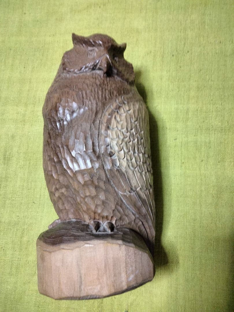 青山作　木彫　フクロウの置物 北海道洞爺湖　民藝